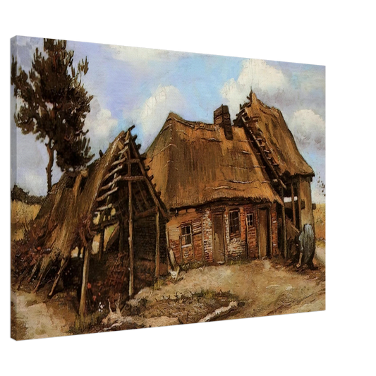 Vincent van Gogh - Cottage with Decrepit Barn and Stooping Woman Canvas - 20x30 cm / 8x12 inches-canvas