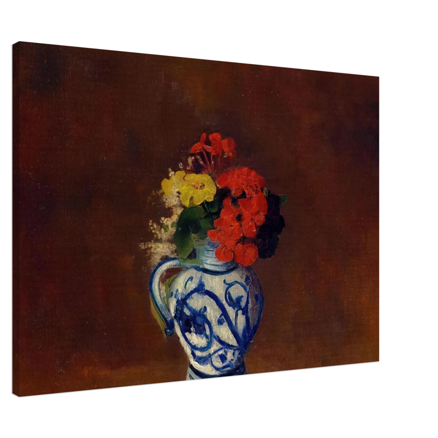 Odilon Redon - GERANIUMS AND OTHER FLOWERS IN A STONEWARE VASE Canvas - 20x30 cm / 8x12 inches-canvas