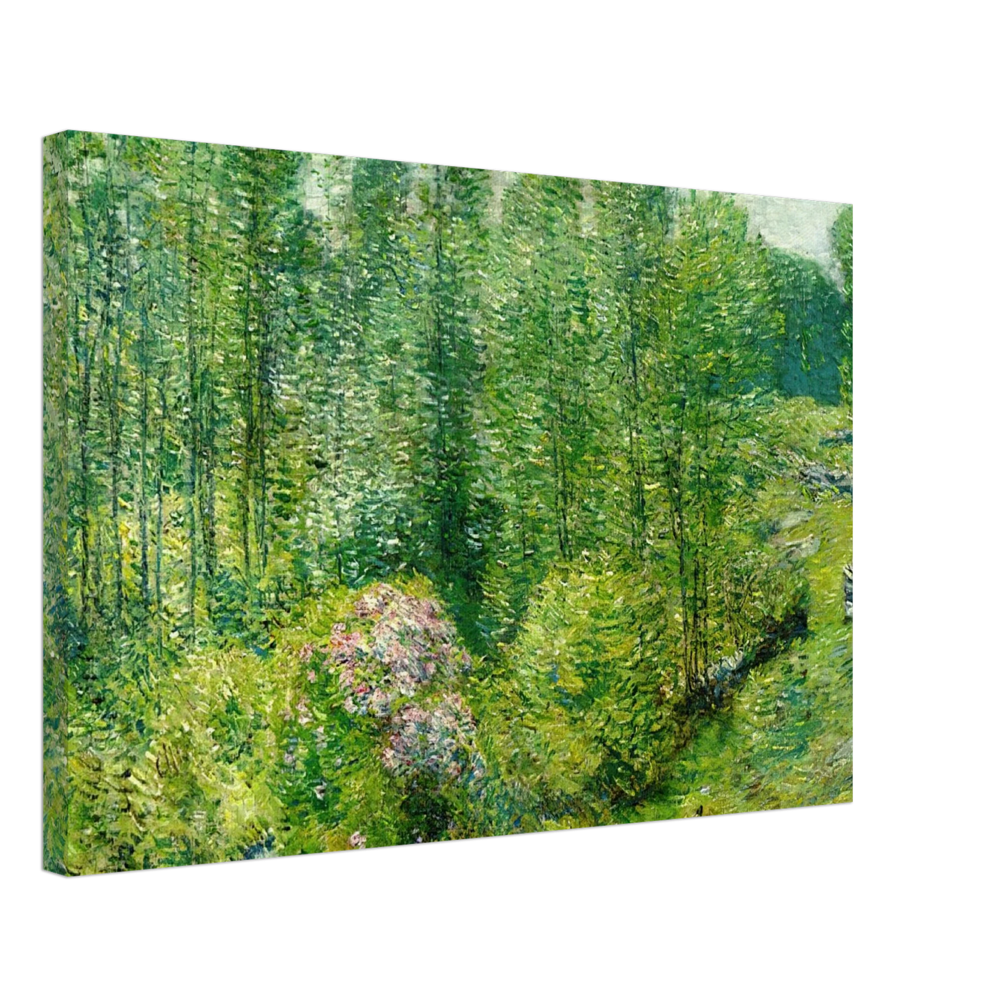 Childe Hassam - Spring Landscape with a Farmer and White Horse Canvas - 40x60 cm / 16x24 inches-canvas
