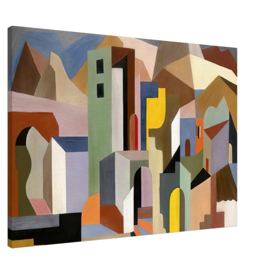 Enrico Prampolini - ARCHITECTURAL FORM OF FUTURE IDEAL LANDSCAPE 1921 Canvas - 20x30 cm / 8x12 inches-canvas