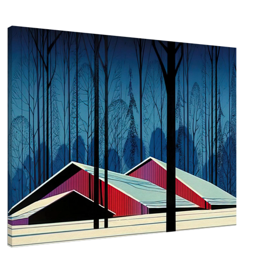 Eyvind Earle - Winter Barns Canvas - 20x30 cm / 8x12 inches-canvas