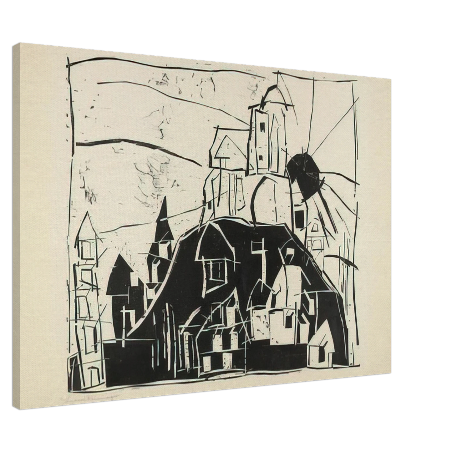 Lyonel Feininger - CITY ON THE MOUNTAIN STADT AUF DEM BERGE 1918 Canvas - 20x30 cm / 8x12 inches-canvas