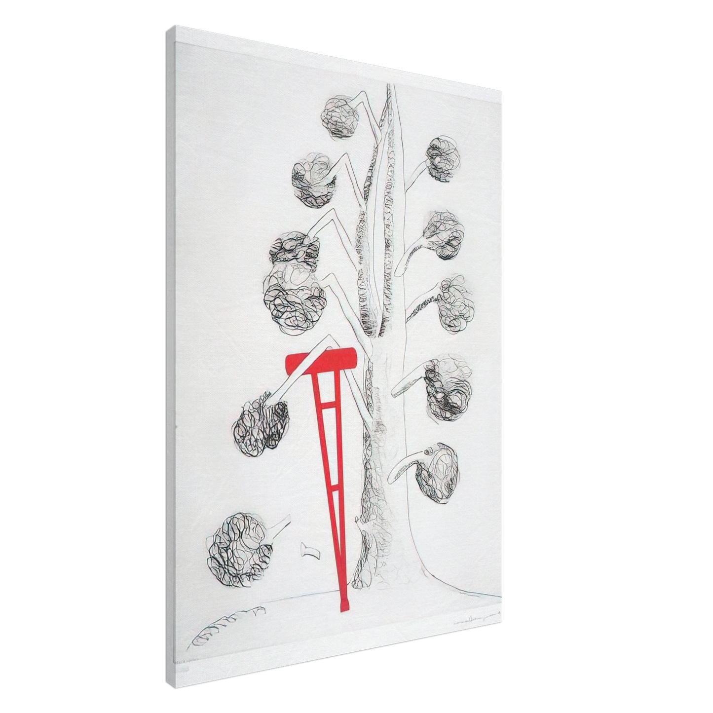 Louise Bourgeois - TREE WITH RED CRUTCH 1998 Canvas - 20x30 cm / 8x12 inches-canvas