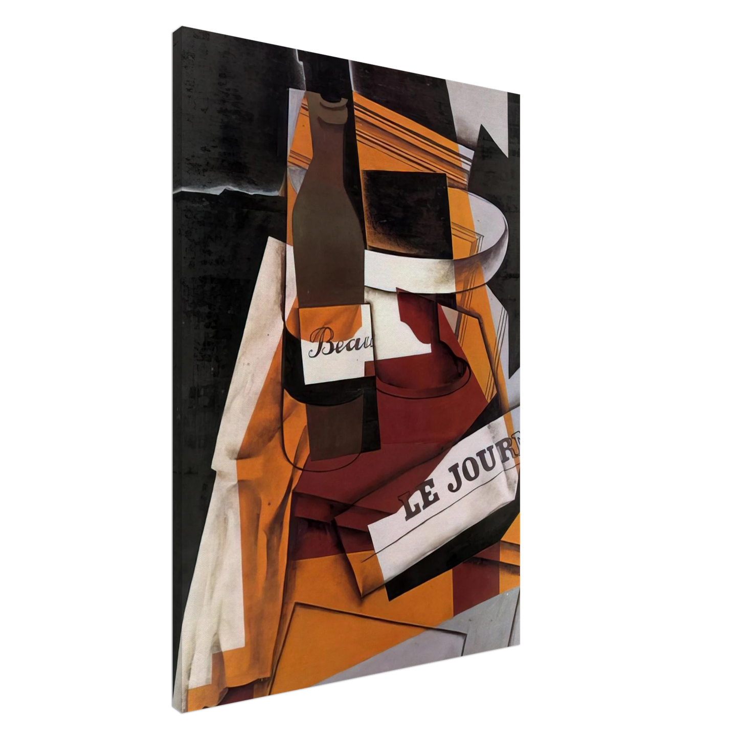 Juan Gris - BOTTLE NEWSPAPER AND FRUIT BOWL 1915 Canvas - 20x30 cm / 8x12 inches-canvas