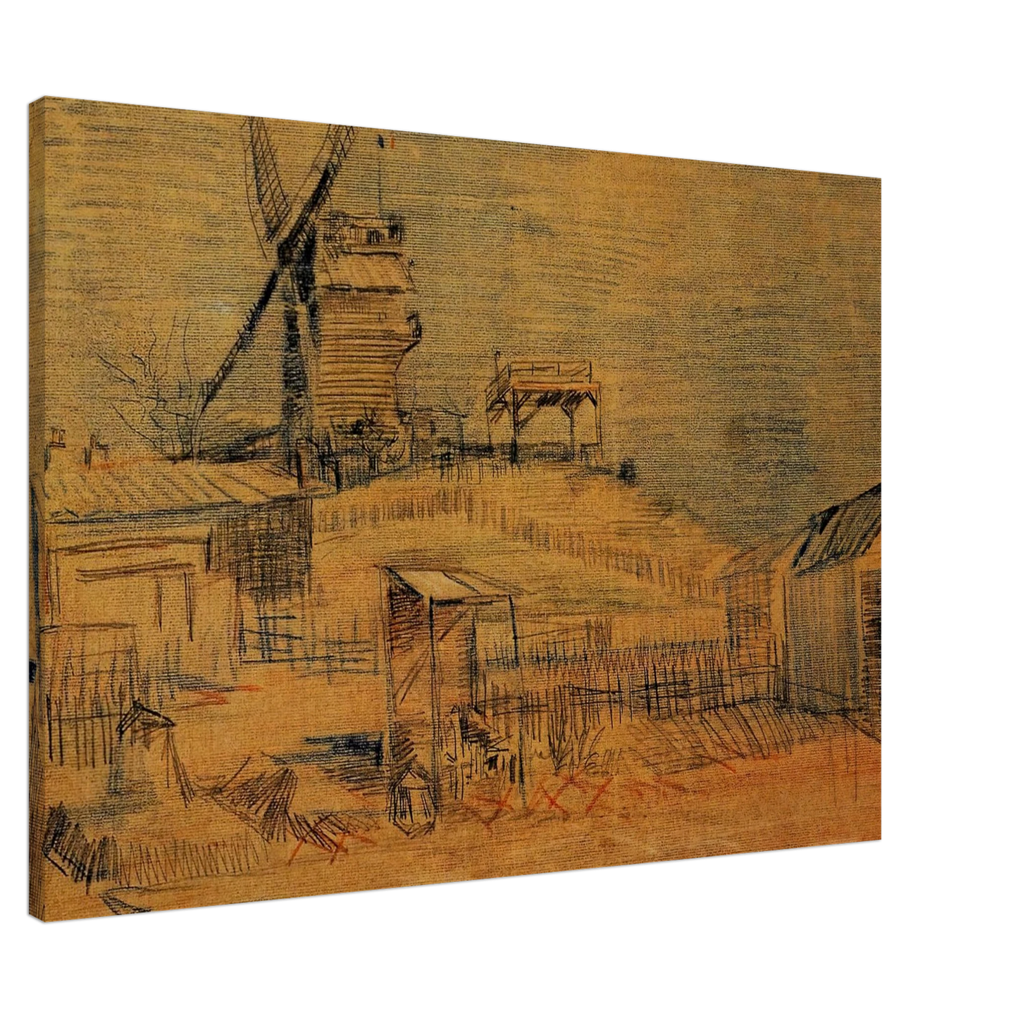 Vincent van Gogh - Gardens on Montmartre and the Blute-Fin Windmill Canvas - 20x30 cm / 8x12 inches-canvas
