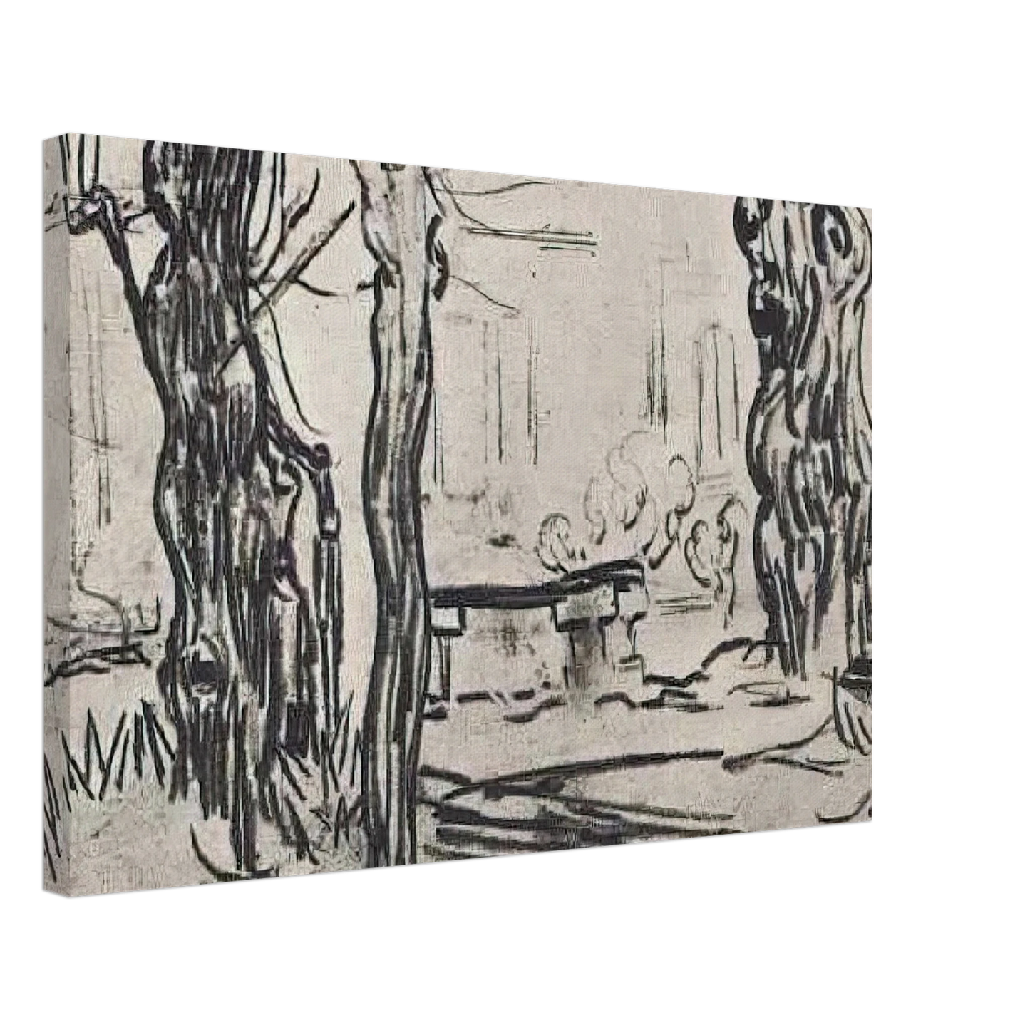 Vincent van Gogh - Garden of the Asylum and Tree Trunks and a Stone Bench Canvas - 70x100 cm / 28x40 inches-canvas