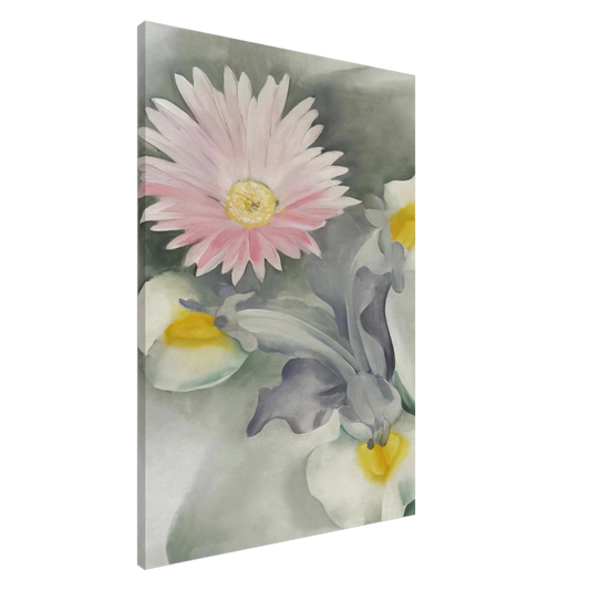 Georgia O'Keeffe - Pink Daisy with Iris Canvas - 20x30 cm / 8x12 inches-canvas