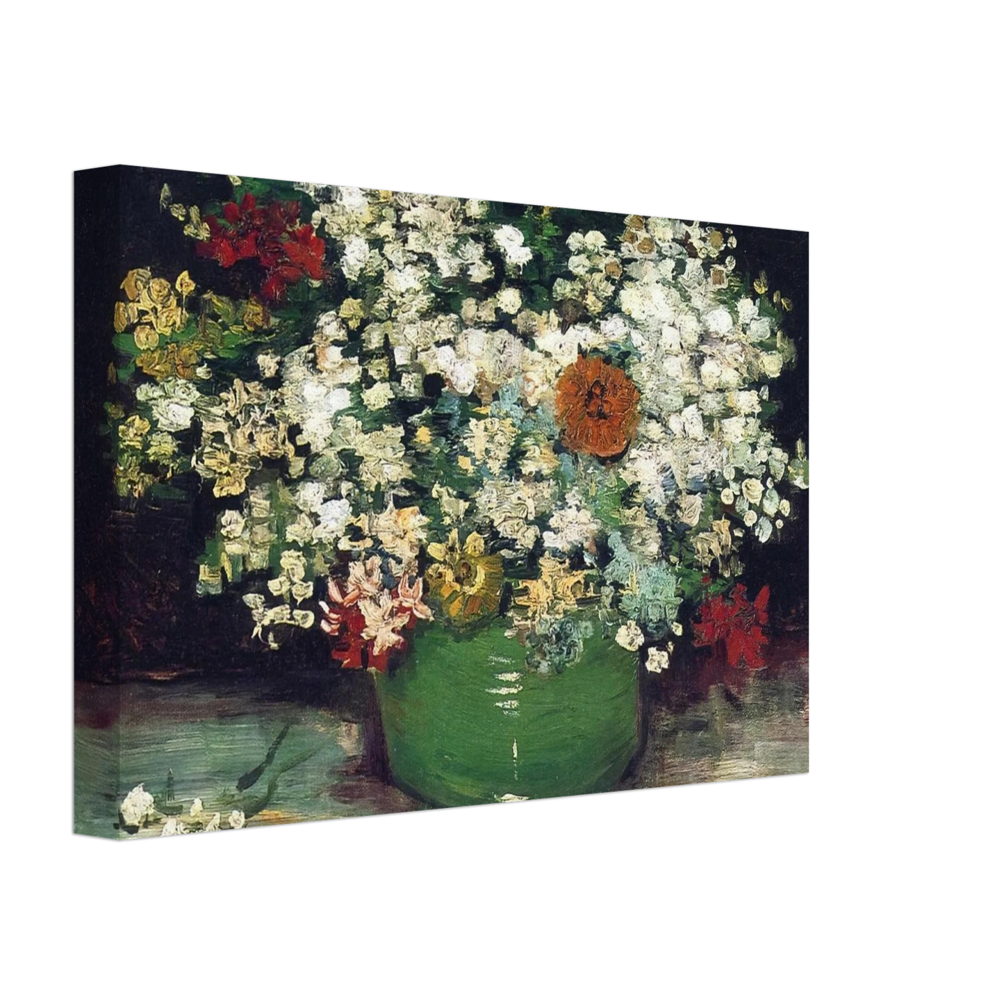 Vincent van Gogh - Vase with Zinnias and Other Flowers Canvas - 40x60 cm / 16x24 inches-canvas