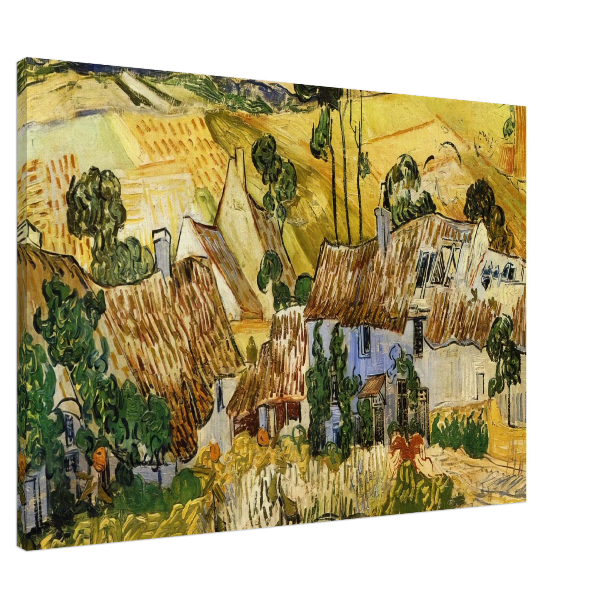 Vincent van Gogh - Thatched Houses against a Hill Canvas - Default Title-canvas