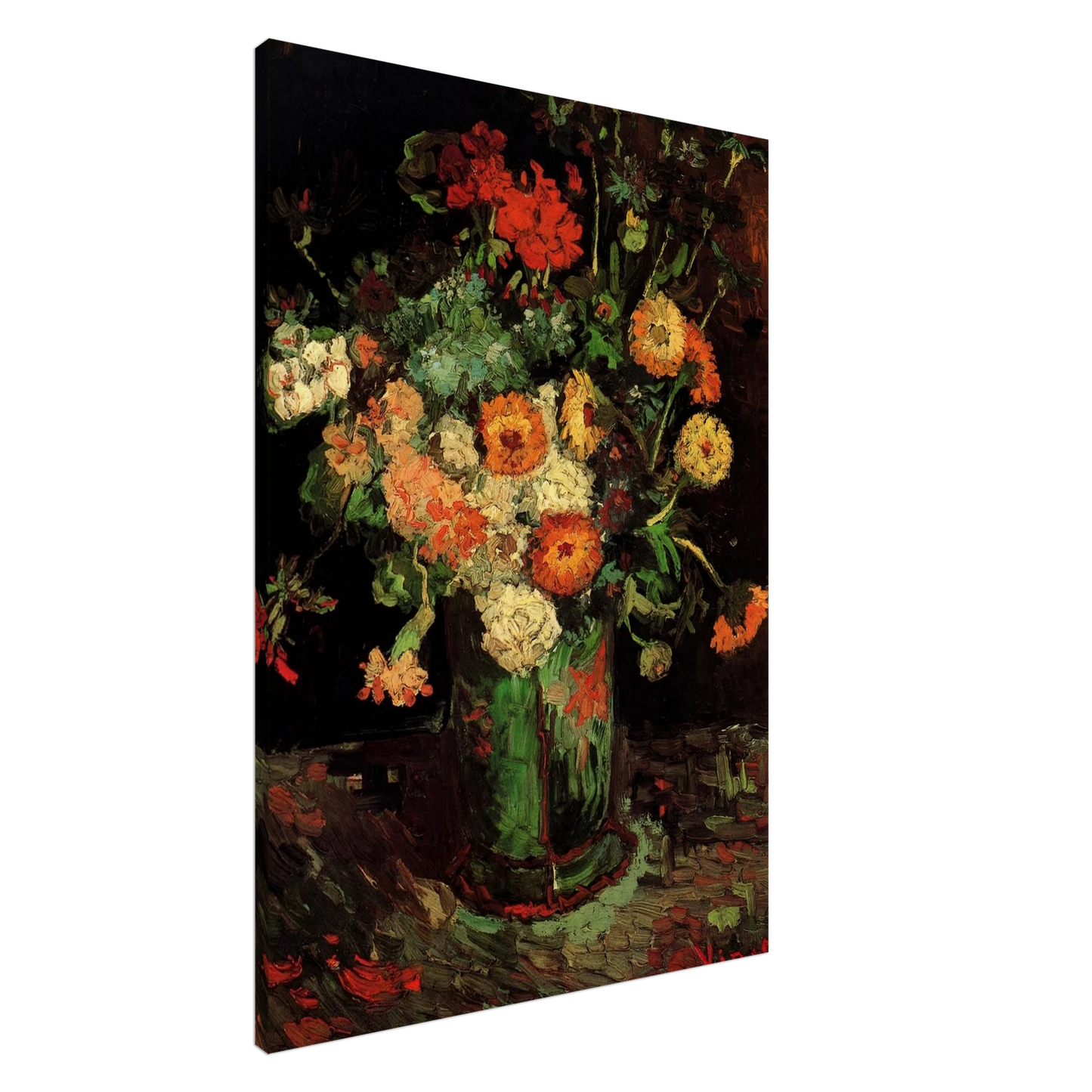 Vincent van Gogh - Vase with Zinnias and Geraniums Canvas - 20x30 cm / 8x12 inches-canvas