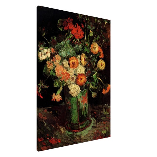 Vincent van Gogh - Vase with Zinnias and Geraniums Canvas - 20x30 cm / 8x12 inches-canvas