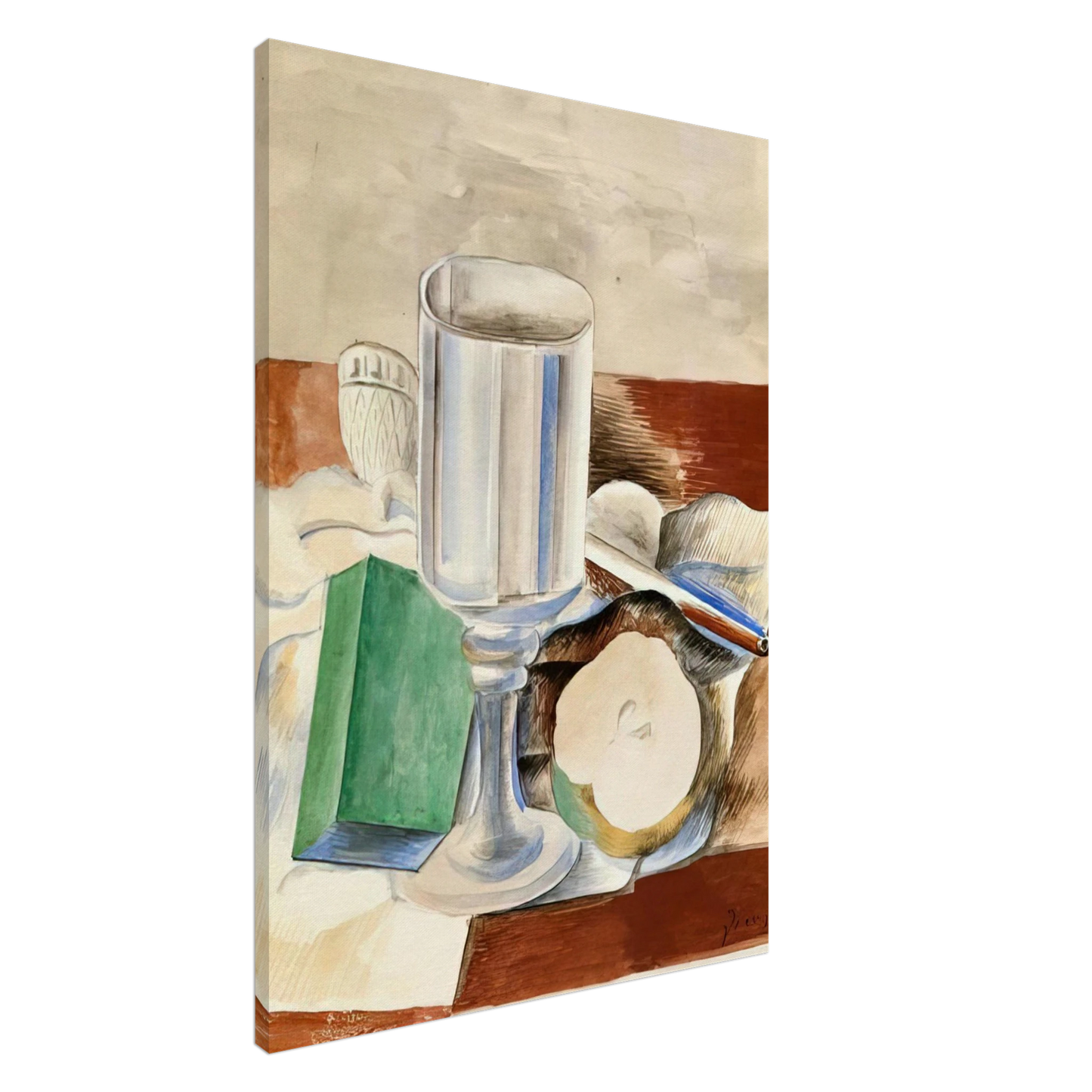 Pablo Picasso - Still life with a Glass and an Apple - 1914 Canvas - 20x30 cm / 8x12 inches-canvas