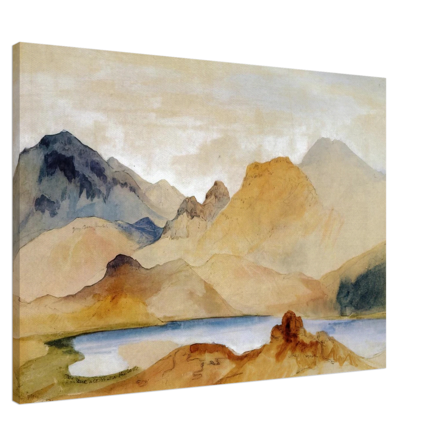 Thomas Moran - Cinnabar Mountain, Yellowstone River watercolour Canvas - 20x30 cm / 8x12 inches-canvas