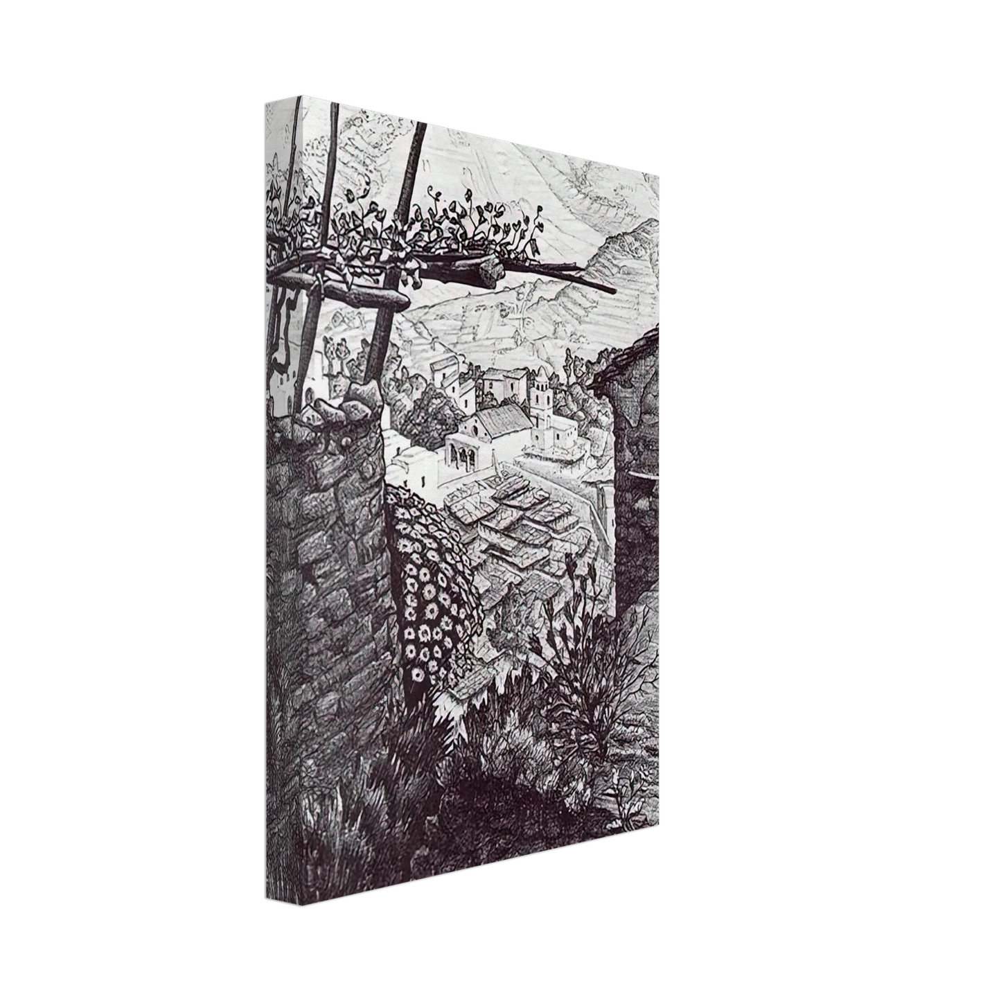 MC Escher - THE HAMLET OF TURELLO SOUTHERN ITALY Canvas - 40x60 cm / 16x24 inches-canvas