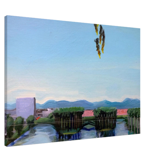 Carlos Almaraz - Echo Park Falling Angels - 1974 Canvas - 20x30 cm / 8x12 inches-canvas