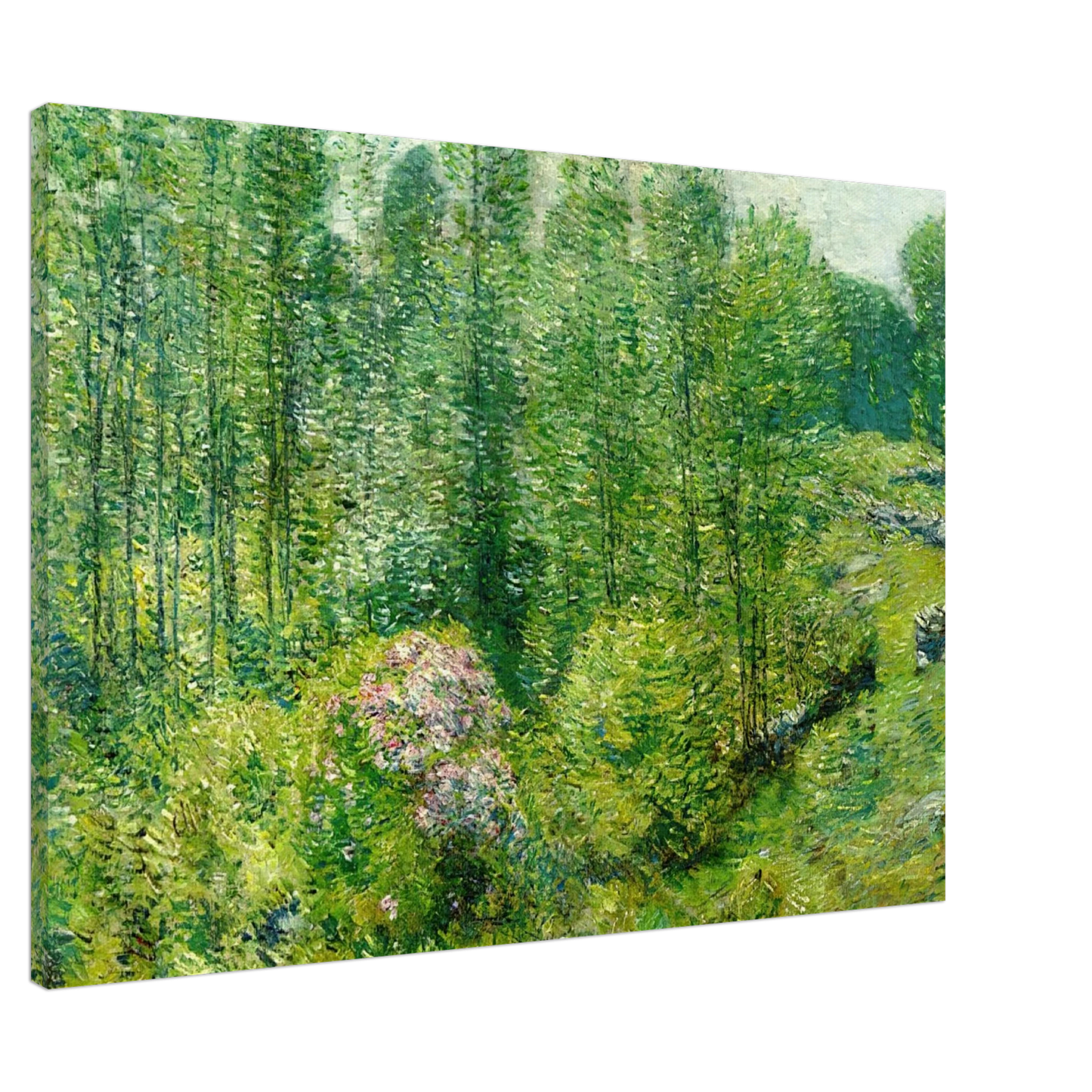 Childe Hassam - Spring Landscape with a Farmer and White Horse Canvas - 20x30 cm / 8x12 inches-canvas