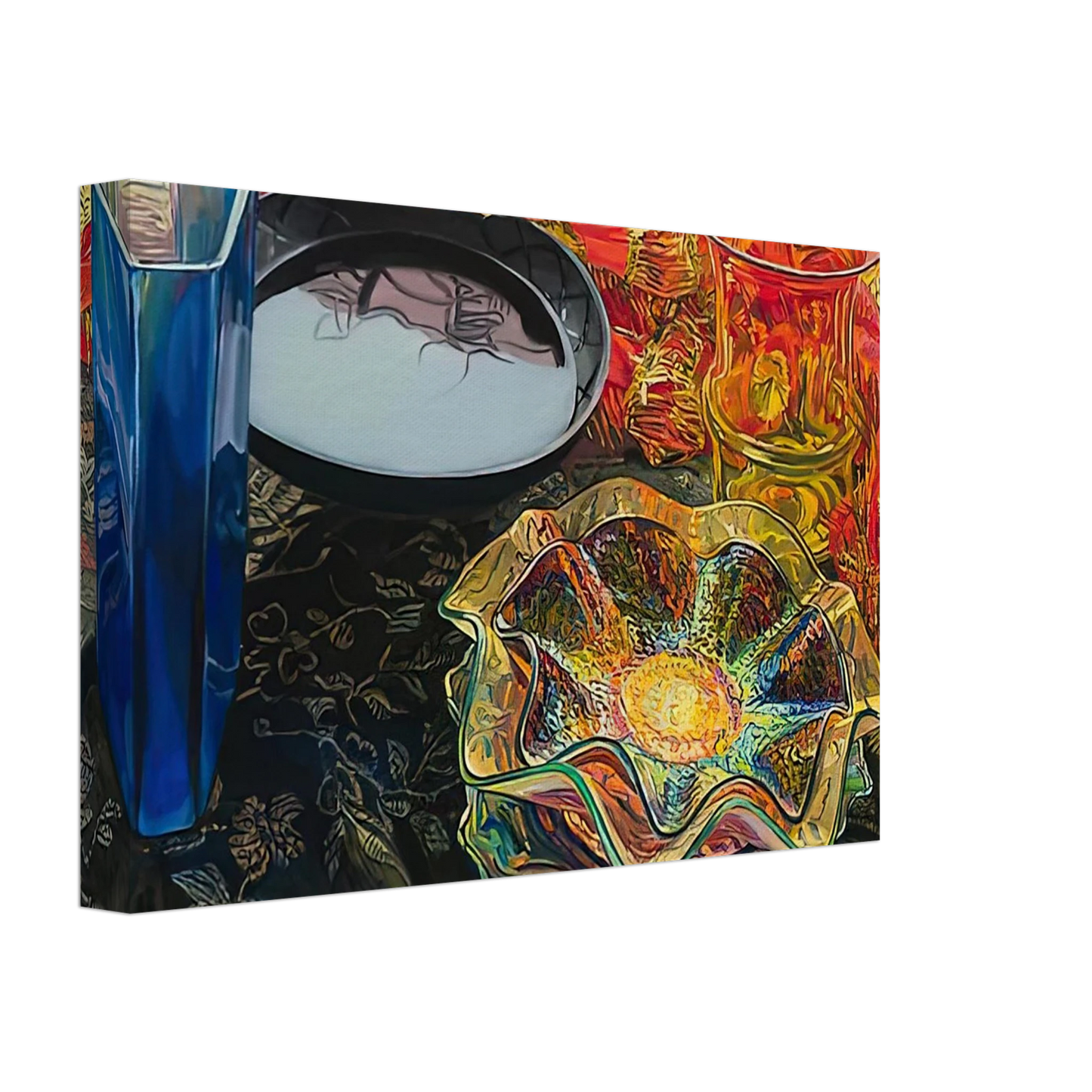 Janet Fish - BLACK BOWL RED SCARF 2007 Canvas - 40x60 cm / 16x24 inches-canvas