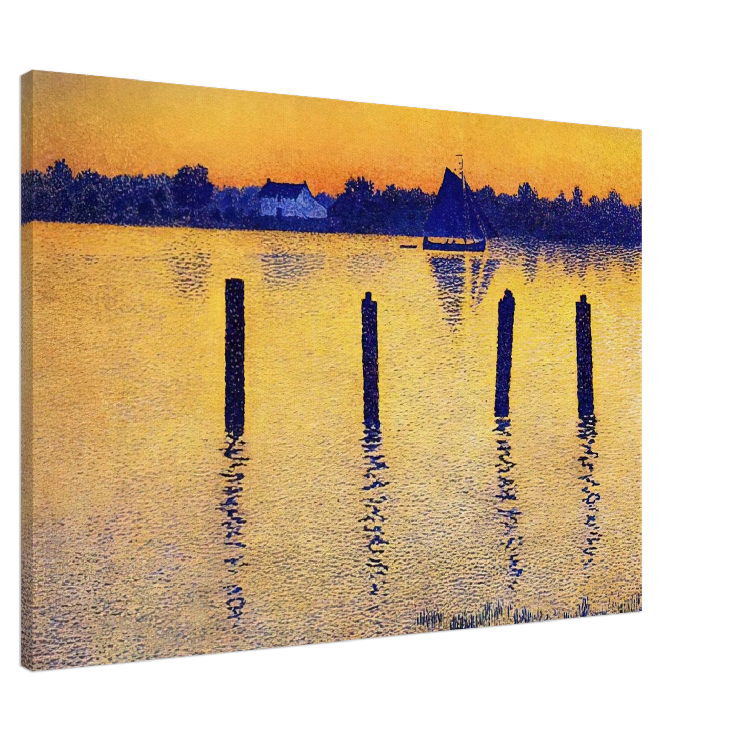 Theo van Rysselberghe - SAILBOATS ON THE RIVER SCHELDT 1892 Canvas - 20x30 cm / 8x12 inches-canvas