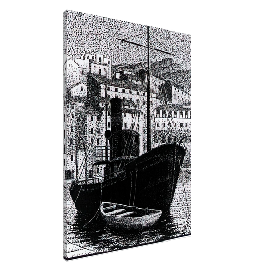 MC Escher - TUGBOAT OLD HARBOR OF BASTIA JANUARY 1934 1934 Canvas - 20x30 cm / 8x12 inches-canvas