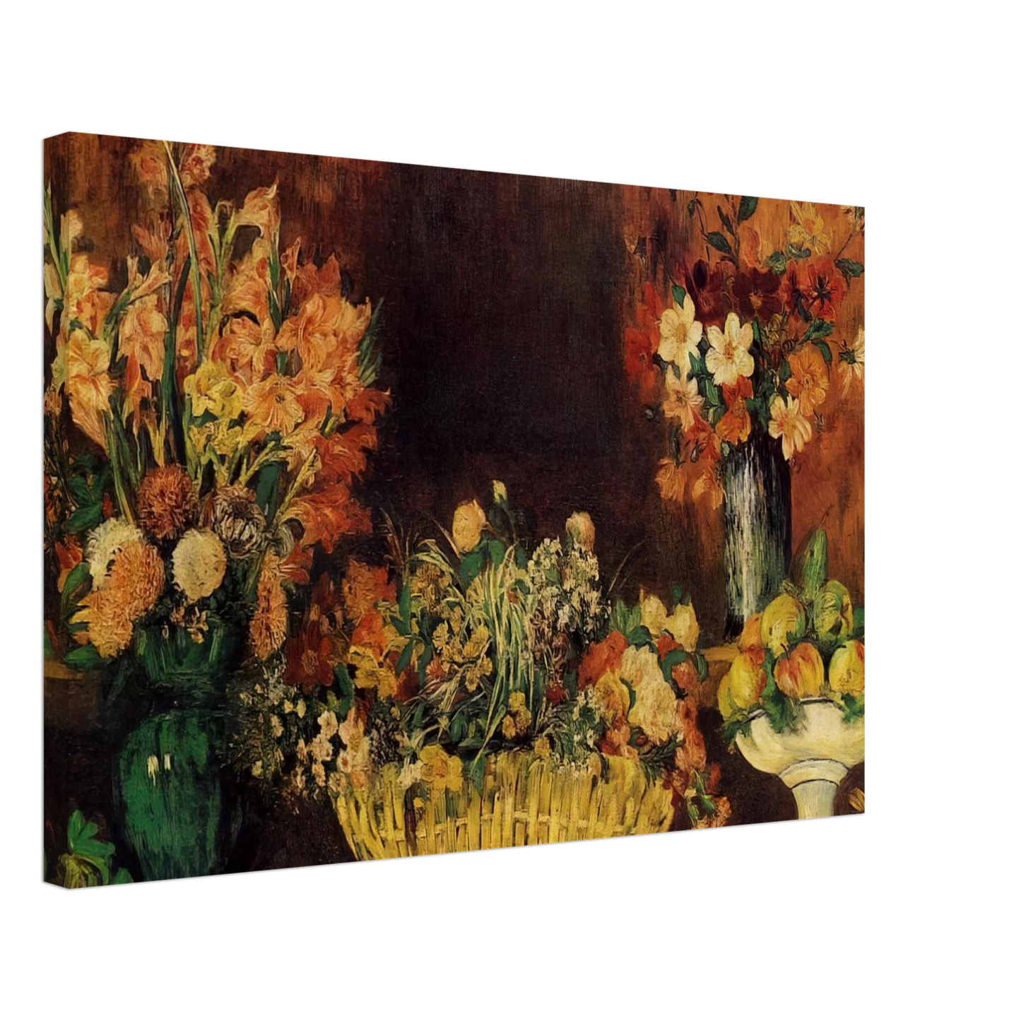 Pierre-Auguste Renoir - Vase, Basket of Flowers and Fruit Canvas - 40x60 cm / 16x24 inches-canvas