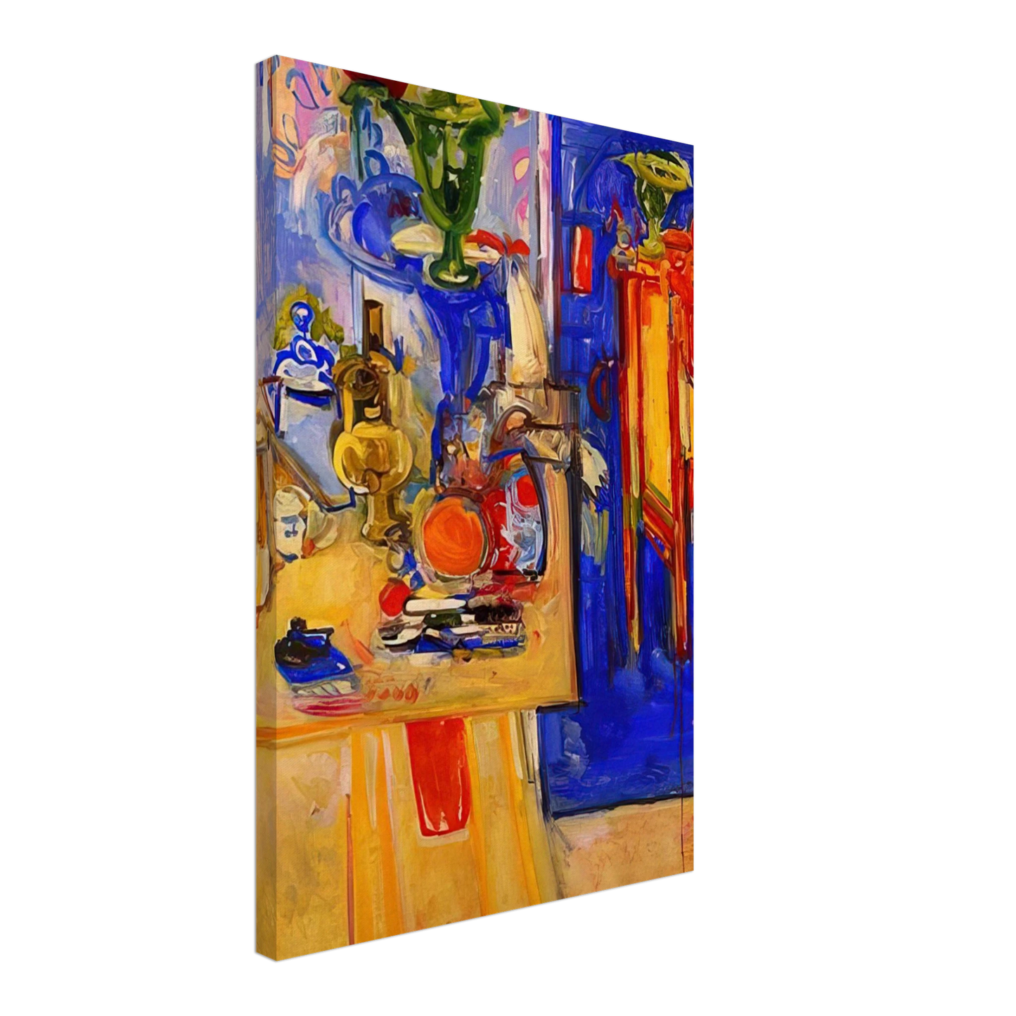 Hans Hofmann - Table with Teakettle, Green Vase and Red Flowers Canvas - 70x100 cm / 28x40 inches-canvas