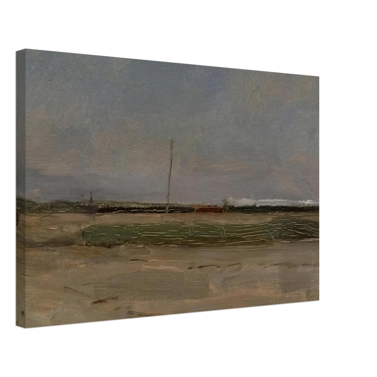 Piet Mondrian - Polder Landscape with a Train and a Small Windmill on the Horizon Canvas - 70x100 cm / 28x40 inches-canvas