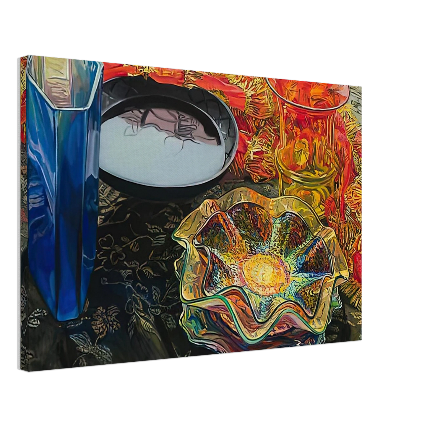 Janet Fish - BLACK BOWL RED SCARF 2007 Canvas - 70x100 cm / 28x40 inches-canvas