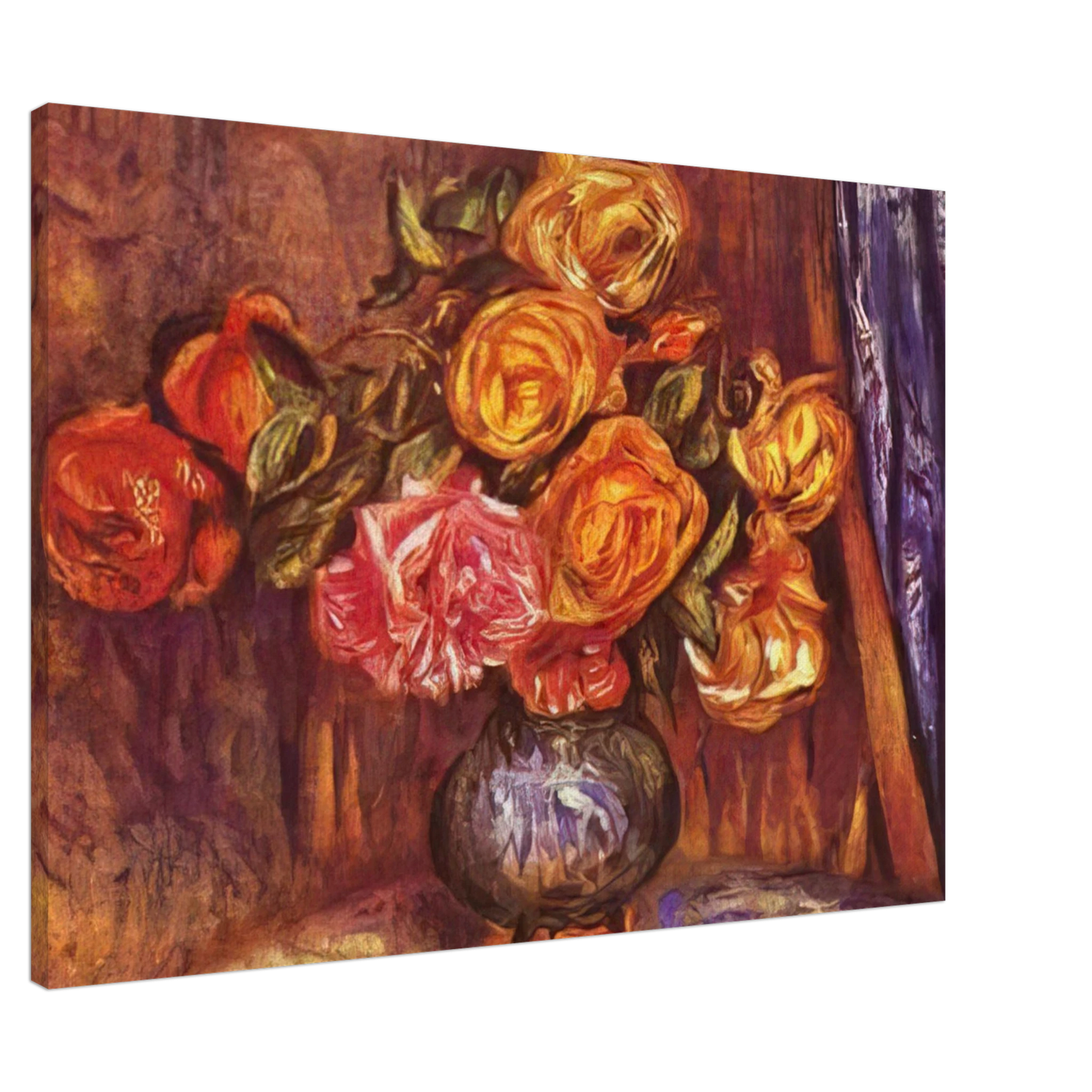 Pierre-Auguste Renoir - Roses Before the Blue Curtain Canvas - 20x30 cm / 8x12 inches-canvas