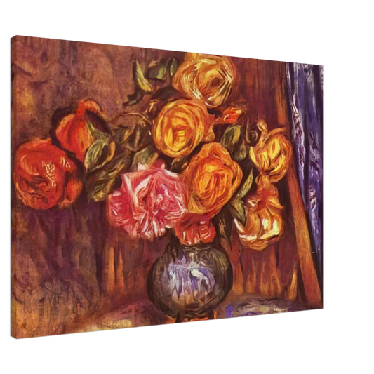 Pierre-Auguste Renoir - Roses Before the Blue Curtain Canvas - 20x30 cm / 8x12 inches-canvas