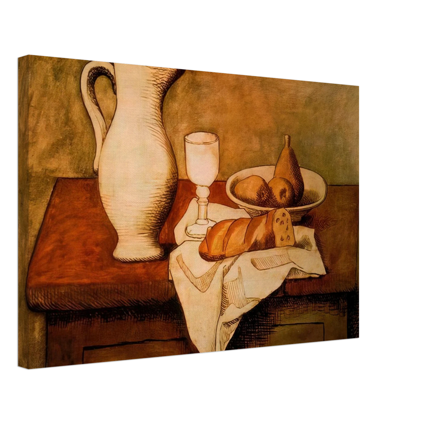 Pablo Picasso - Still life with jug and bread - 1921 Canvas - 70x100 cm / 28x40 inches-canvas