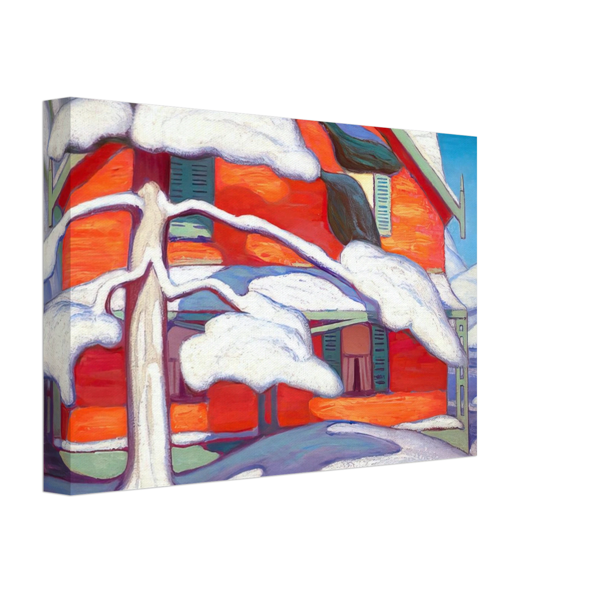 Lawren Harris - Pine Tree and Red House, Winter City - 1924 Canvas - 40x60 cm / 16x24 inches-canvas