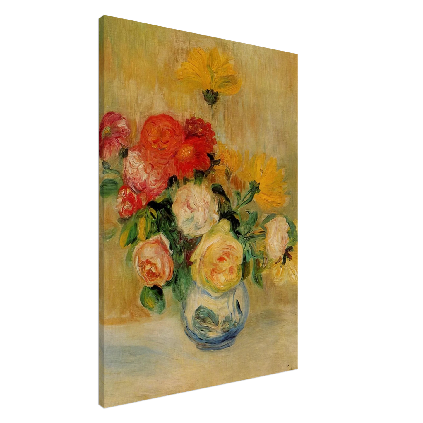 Pierre-Auguste Renoir - Vase of Roses and Dahlias Canvas - 20x30 cm / 8x12 inches-canvas