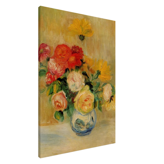 Pierre-Auguste Renoir - Vase of Roses and Dahlias Canvas - 20x30 cm / 8x12 inches-canvas