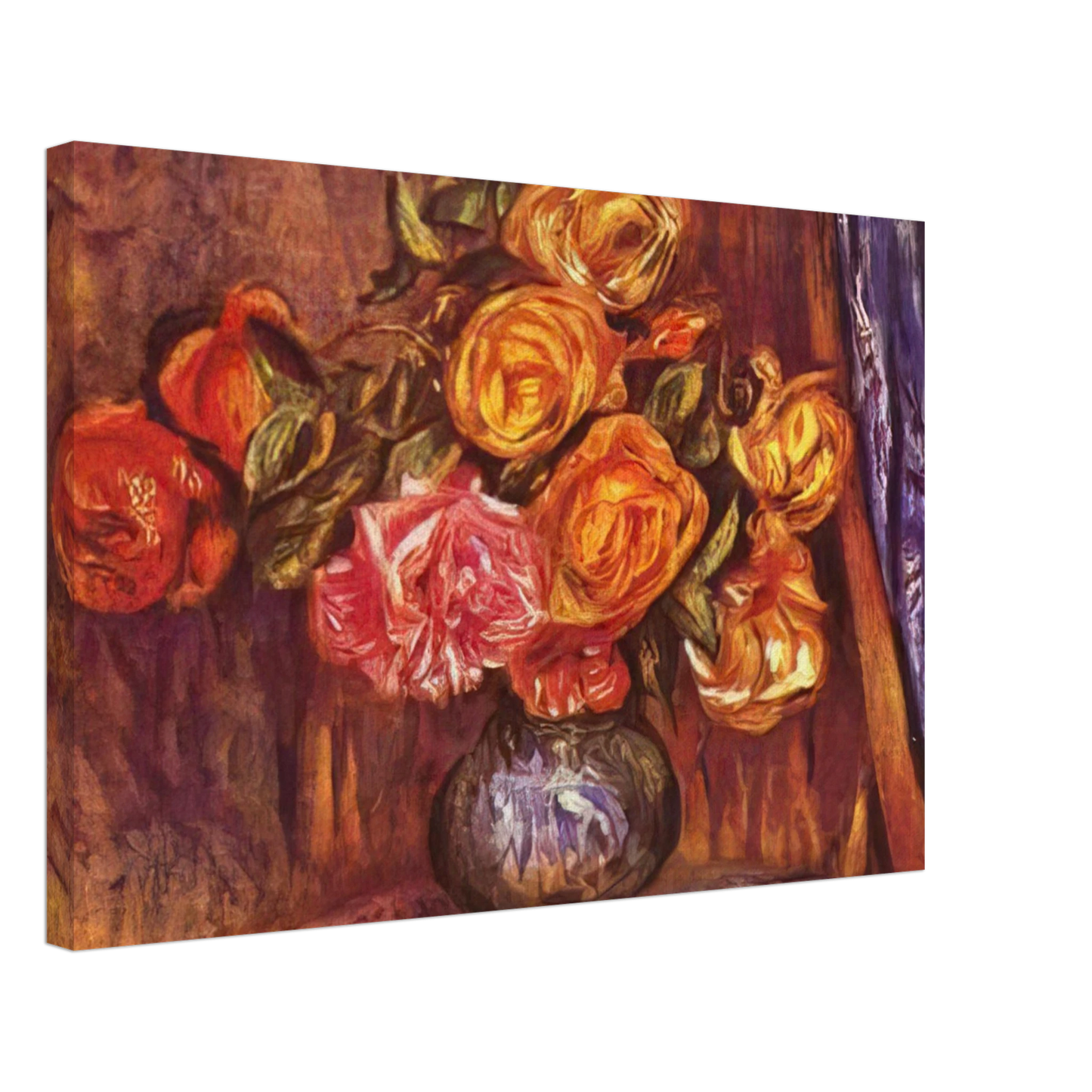Pierre-Auguste Renoir - Roses Before the Blue Curtain Canvas - 40x60 cm / 16x24 inches-canvas