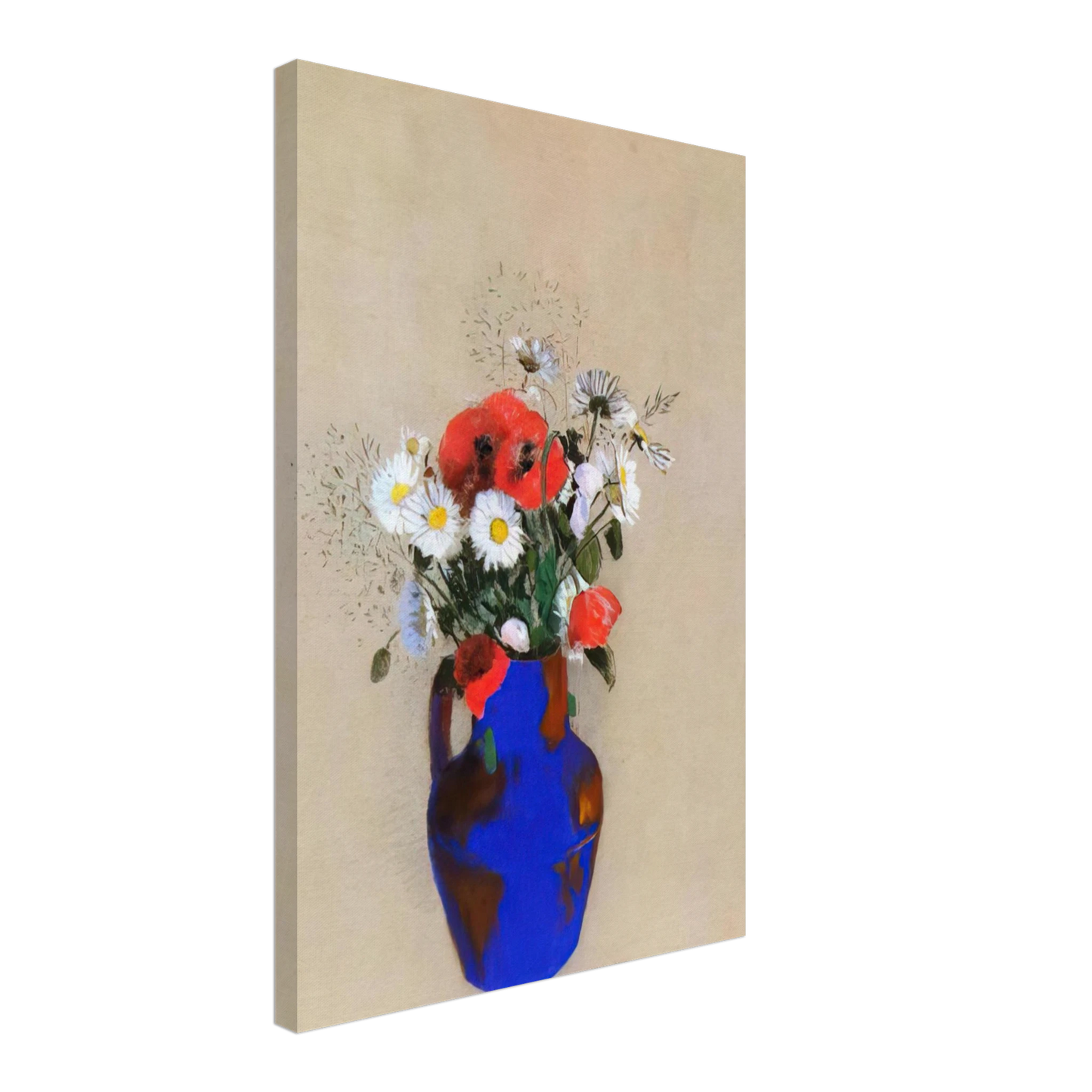 Odilon Redon - POPPIES AND DAISIES IN A BLUE VASE Canvas - 40x60 cm / 16x24 inches-canvas