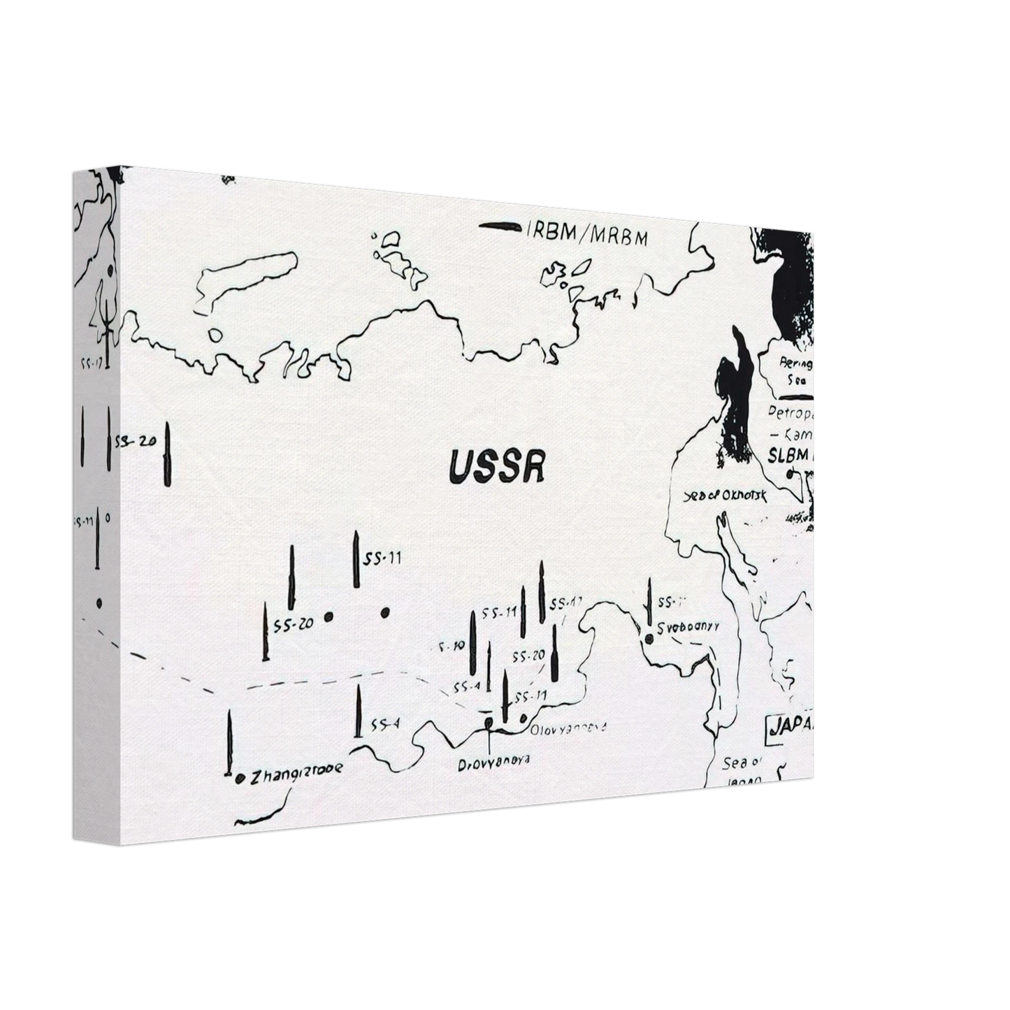 Andy Warhol - Map of Eastern U.S.S.R. Missile Bases Canvas - 70x100 cm / 28x40 inches-canvas