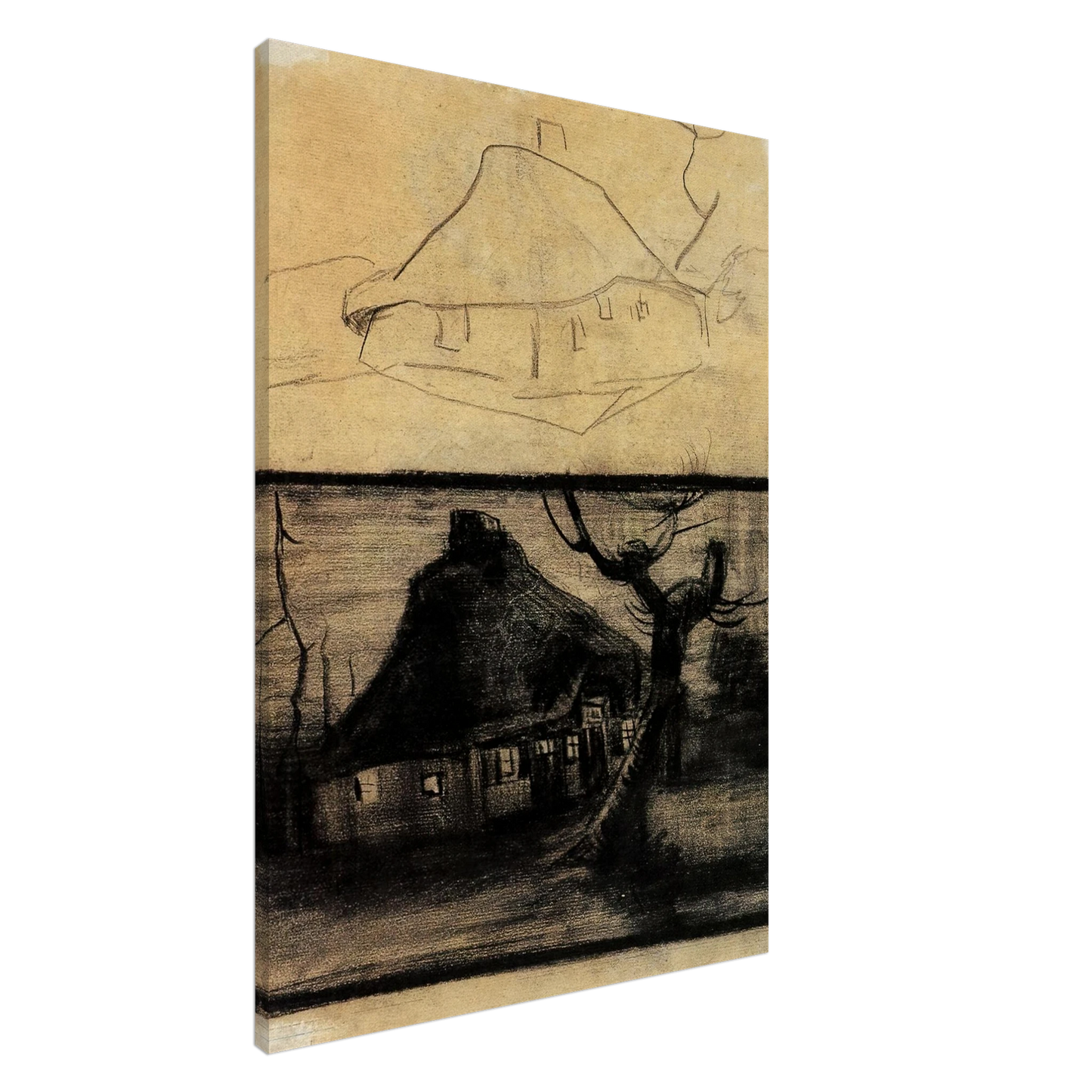 Vincent van Gogh - Two Studies of a Cottage Canvas - 20x30 cm / 8x12 inches-canvas