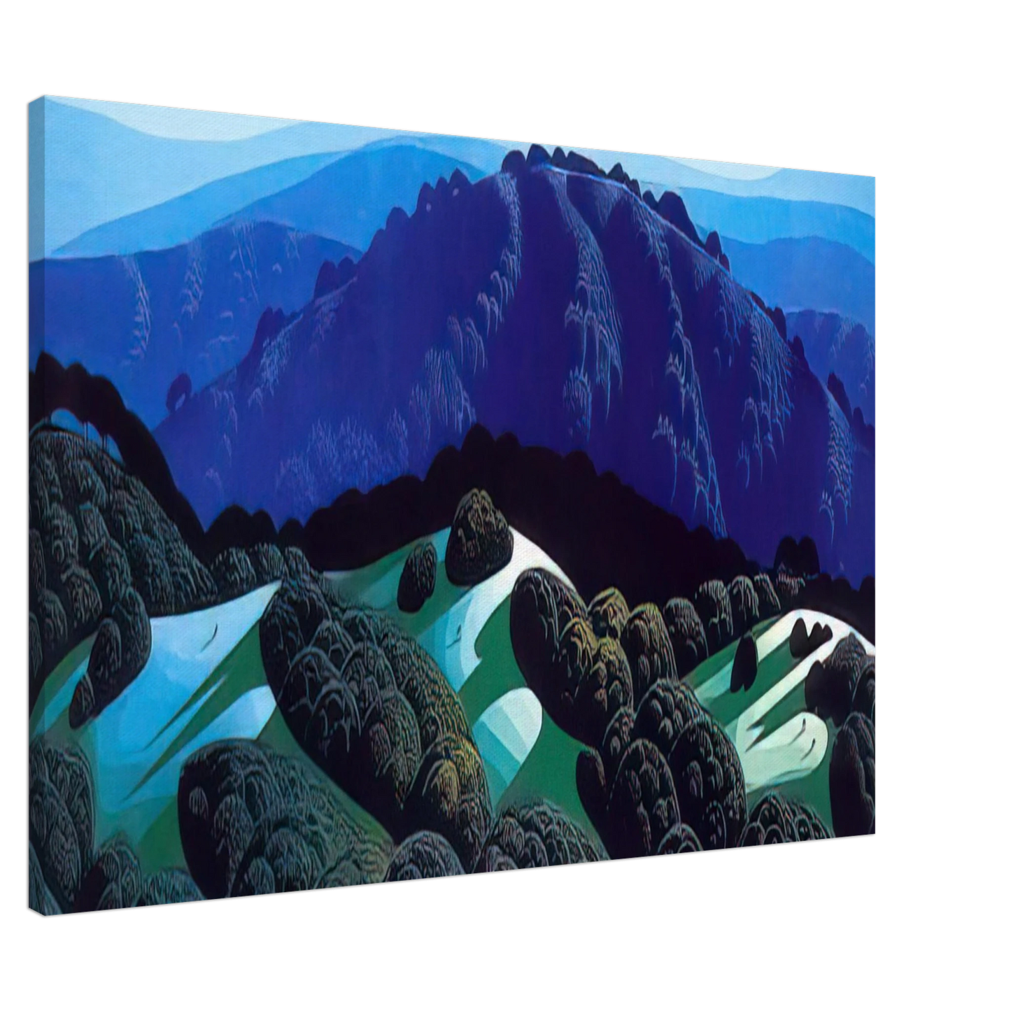 Eyvind Earle - Three Fields and a Mountain Canvas - 20x30 cm / 8x12 inches-canvas