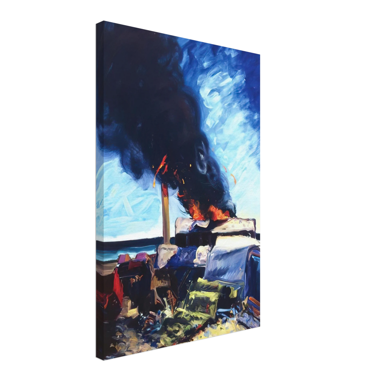 Carlos Almaraz - Beach Trash Burning - 1982 Canvas - 70x100 cm / 28x40 inches-canvas