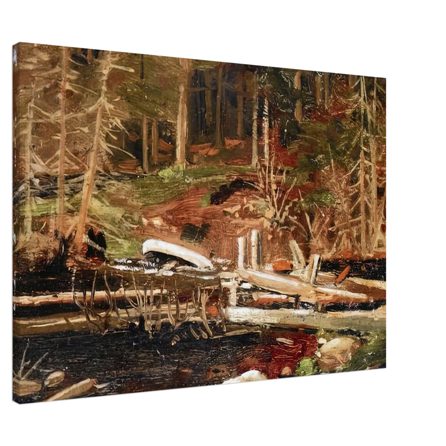 Tom Thomson - OLD LUMBER DAM ALGONQUIN PARK 1912 Canvas - 20x30 cm / 8x12 inches-canvas