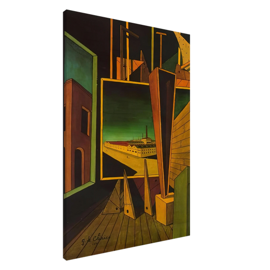 Giorgio de Chirico - GEOMETRIC COMPOSITION WITH FACTORY LANDSCAPE 1917 Canvas - 20x30 cm / 8x12 inches-canvas