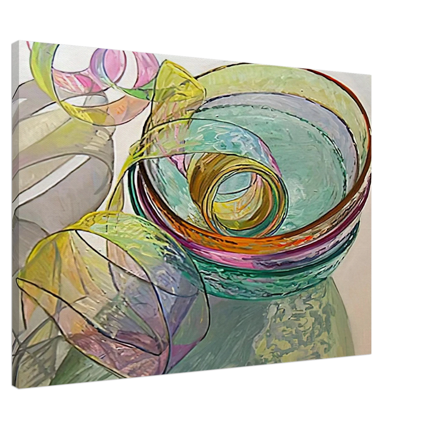 Janet Fish - ORANGE PINK GREEN 2003 Canvas - 20x30 cm / 8x12 inches-canvas