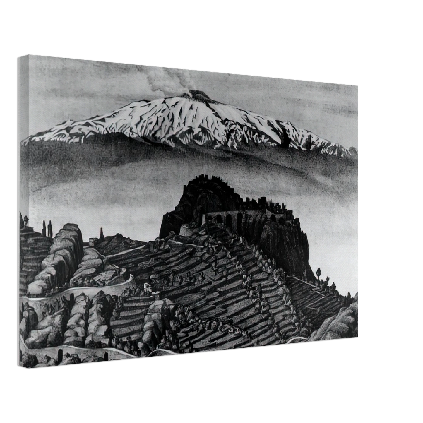 MC Escher - CASTEL MOLA AND MOUNT ETNA SICILY DECEMBER 1932 1932 Canvas - 70x100 cm / 28x40 inches-canvas