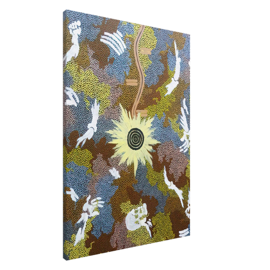 Clifford Possum Tjapaltjarri - Lightning Dreaming  Mount Allen - 1990 Canvas - 20x30 cm / 8x12 inches-canvas