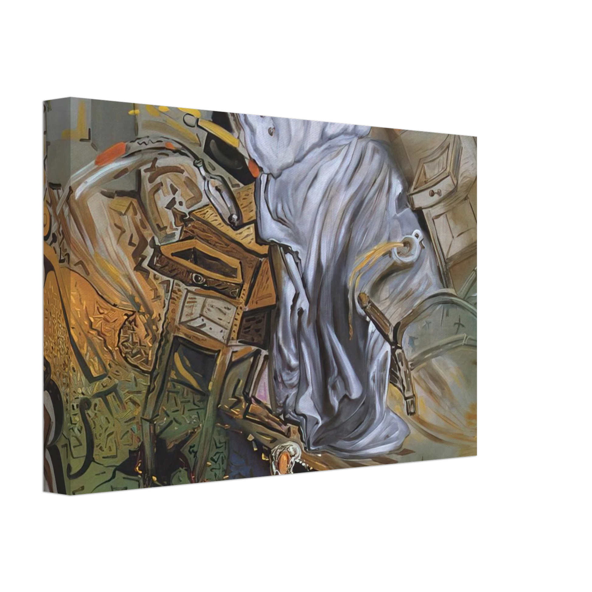 Salvador Dali - BED AND TWO BEDSIDE TABLES FEROCIOUSLY ATTACKING A CELLO FINAL STAGE Canvas - 70x100 cm / 28x40 inches-canvas