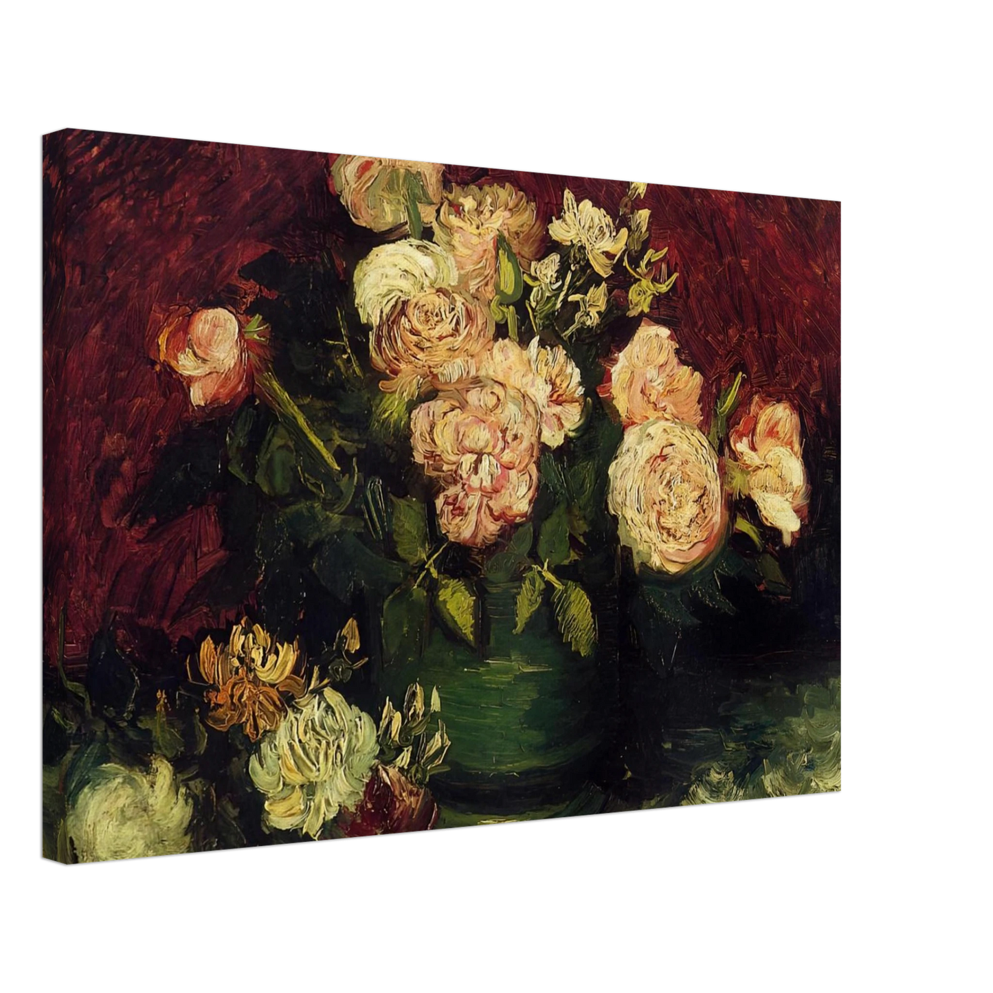 Vincent van Gogh - Bowl with Peonies and Roses Canvas - 40x60 cm / 16x24 inches-canvas