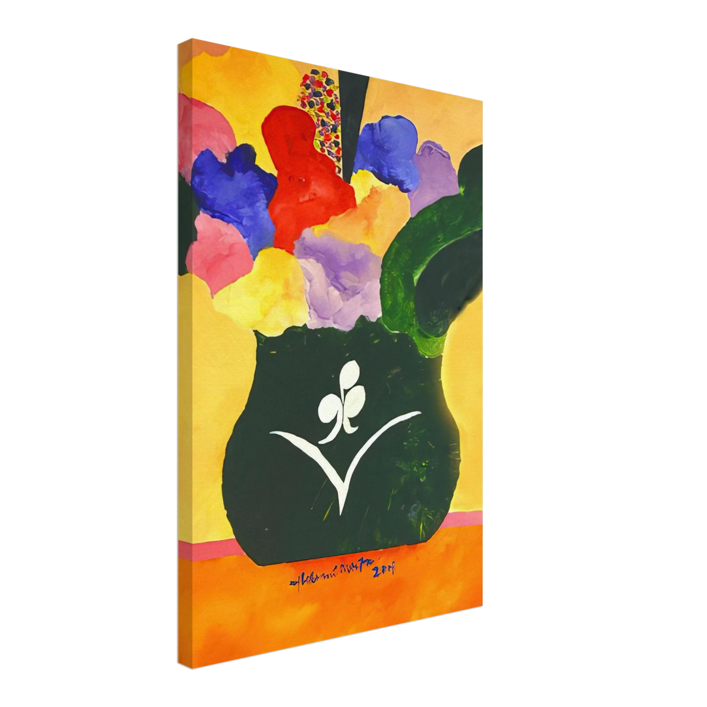 Aldemir Martins - Green Vase With Flowers and Fruit - 2001 Canvas - 70x100 cm / 28x40 inches-canvas