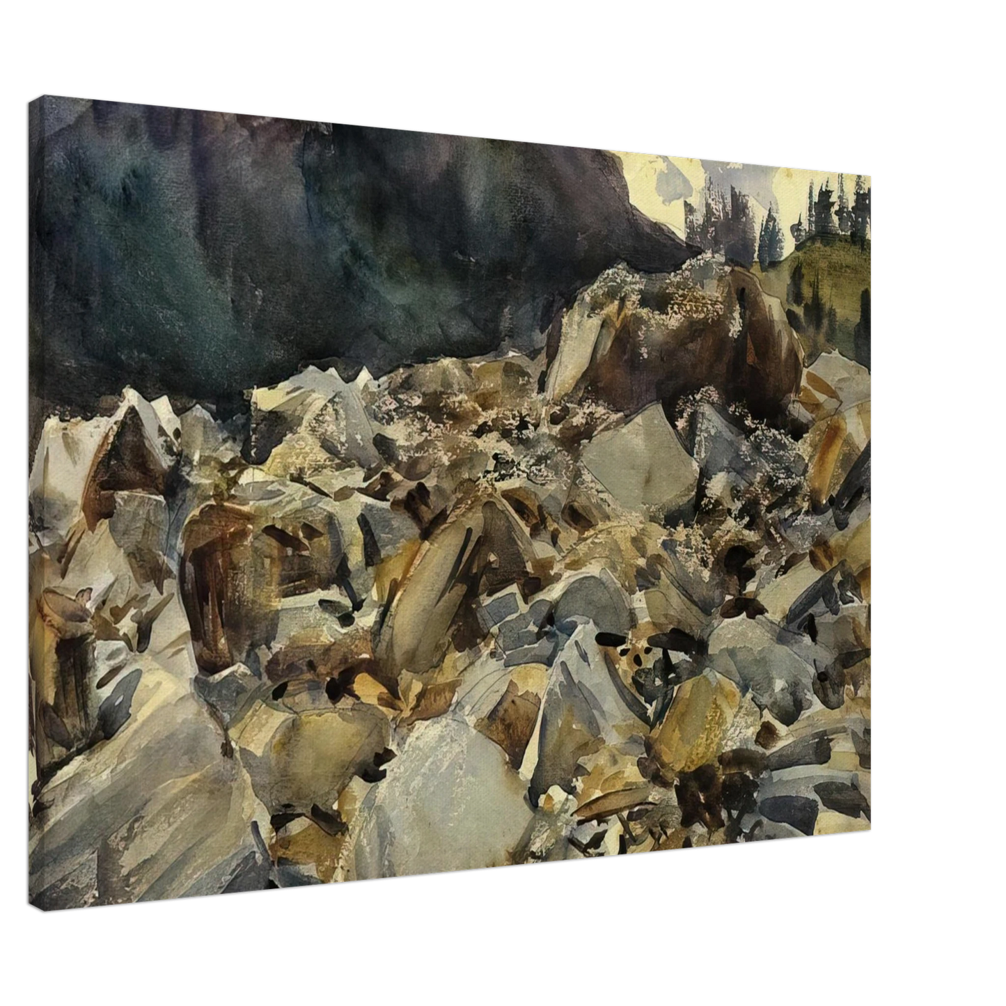 John Singer Sargent - Purtud, Alpine Scene and Boulders Canvas - 20x30 cm / 8x12 inches-canvas