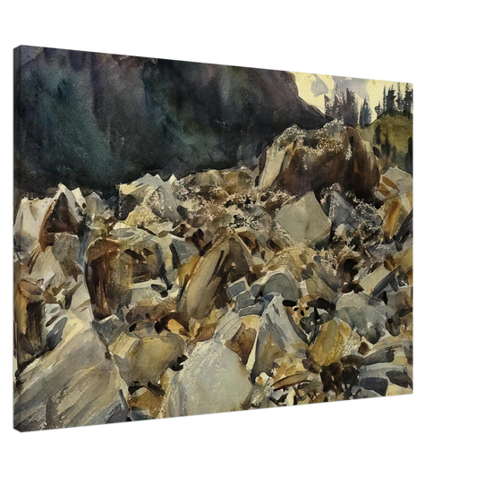 John Singer Sargent - Purtud, Alpine Scene and Boulders Canvas - 20x30 cm / 8x12 inches-canvas