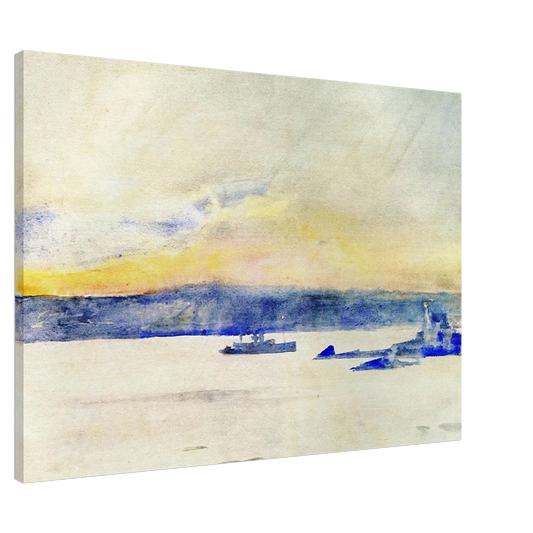 Childe Hassam - Afterglow, Gloucester Harbor aka Ten Pound Island LIght Canvas - 20x30 cm / 8x12 inches-canvas